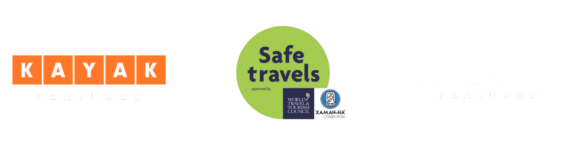 Logos of TripAdvisor, Kayak Guide, and Forbes representing trusted travel reviews, curated tour expertise, and prestigious travel recognition respectively.