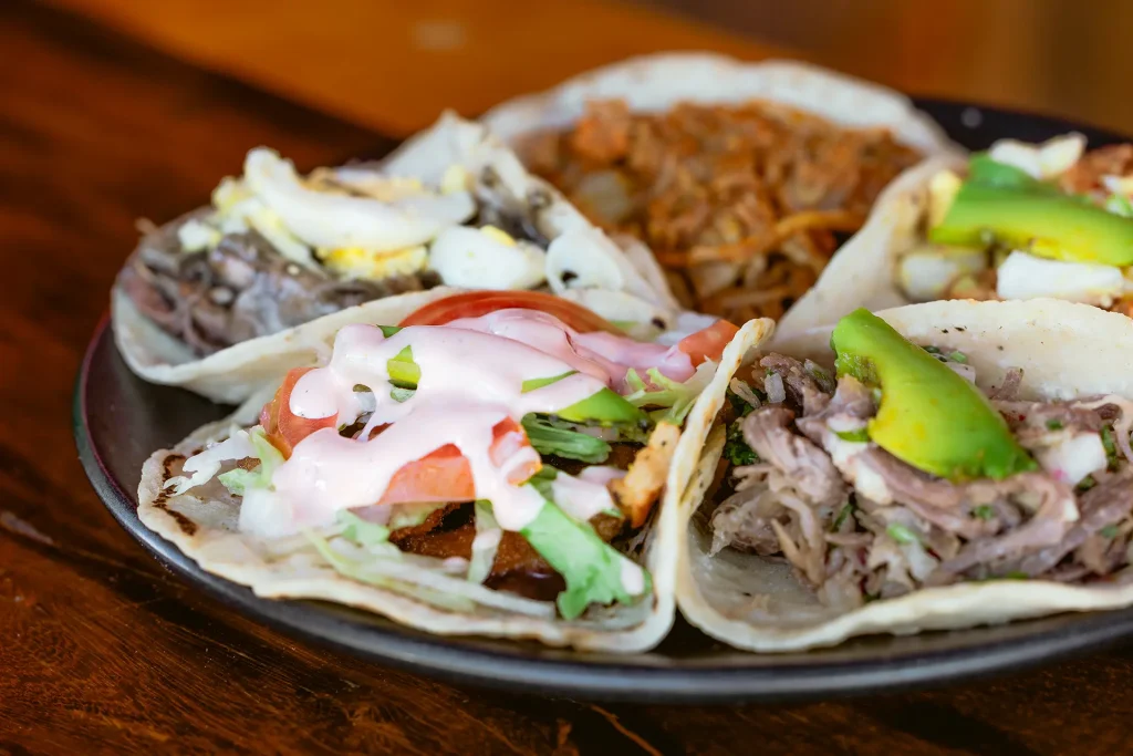 Assorted tacos at a Tulum restaurant.