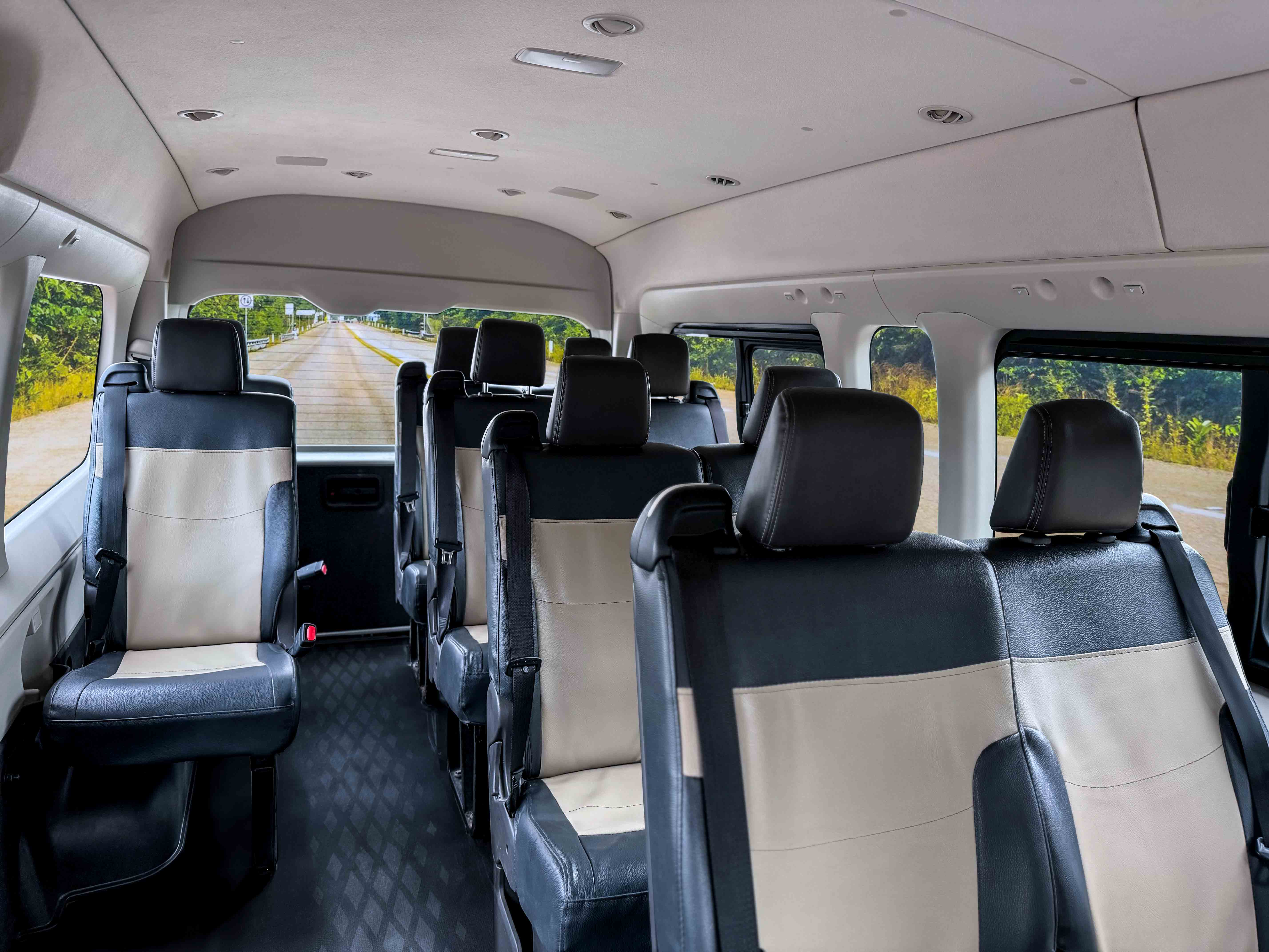 Inside view of a Toyota Hiace transportation, vehicle used for our private transportation service.