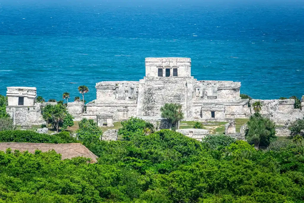 El Castillo temple in Tulum overlooking the Caribbean Sea.