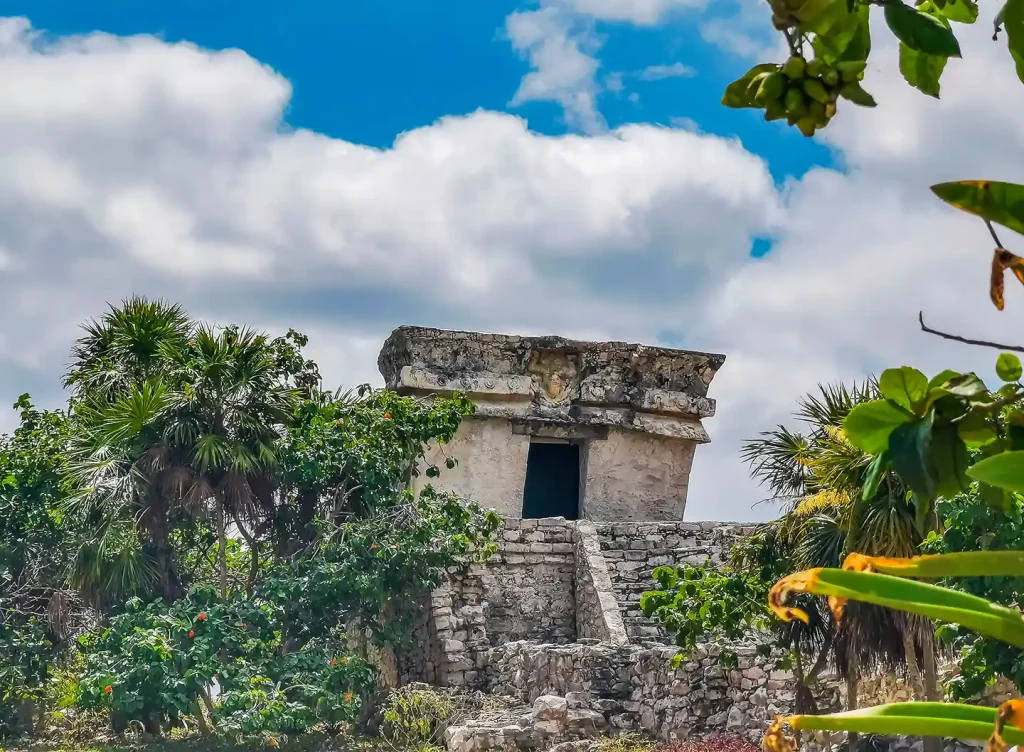 Temple of the Descending God at Tulum mayan site.