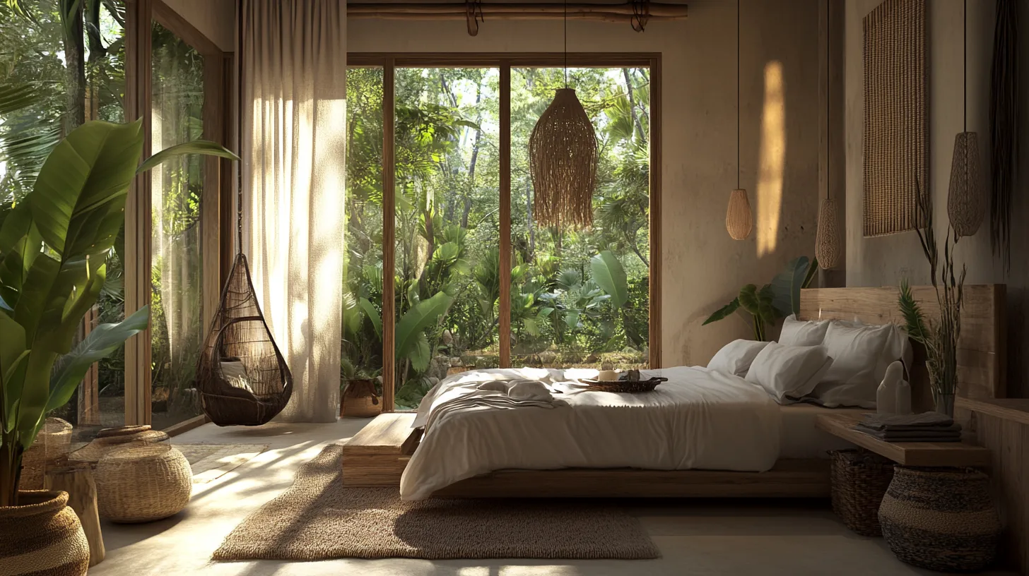 Eco-friendly resort in Tulum with a room blending into the lush jungle surroundings.