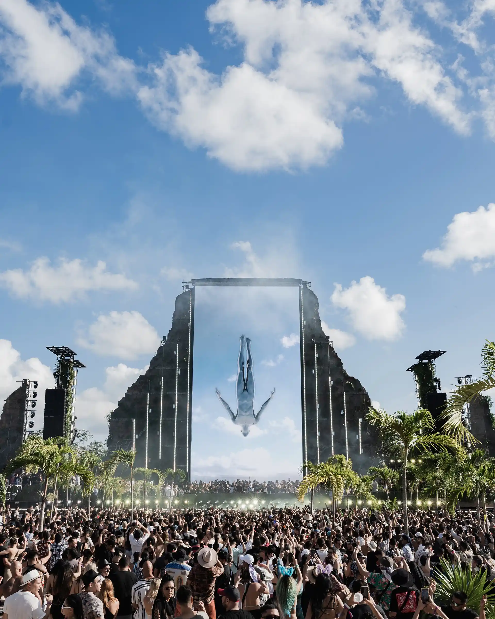 Massive crowd gathers for the iconic Afterlife music event in Tulum, where immersive visuals and jungle vibes create an unforgettable open.