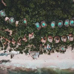 Aerial view of eco-resorts along the Caribbean coast, illustrating where Tulum is located — nestled between the jungle and the sea in Mexico’s Yucatán Peninsula.