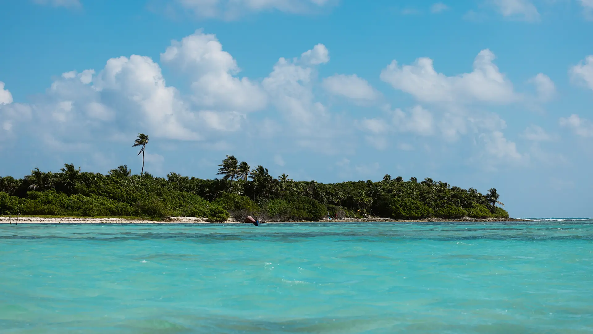 Pristine coastline with turquoise waters  at the Sian Ka’aan Biosphere Reserve in Mexico.