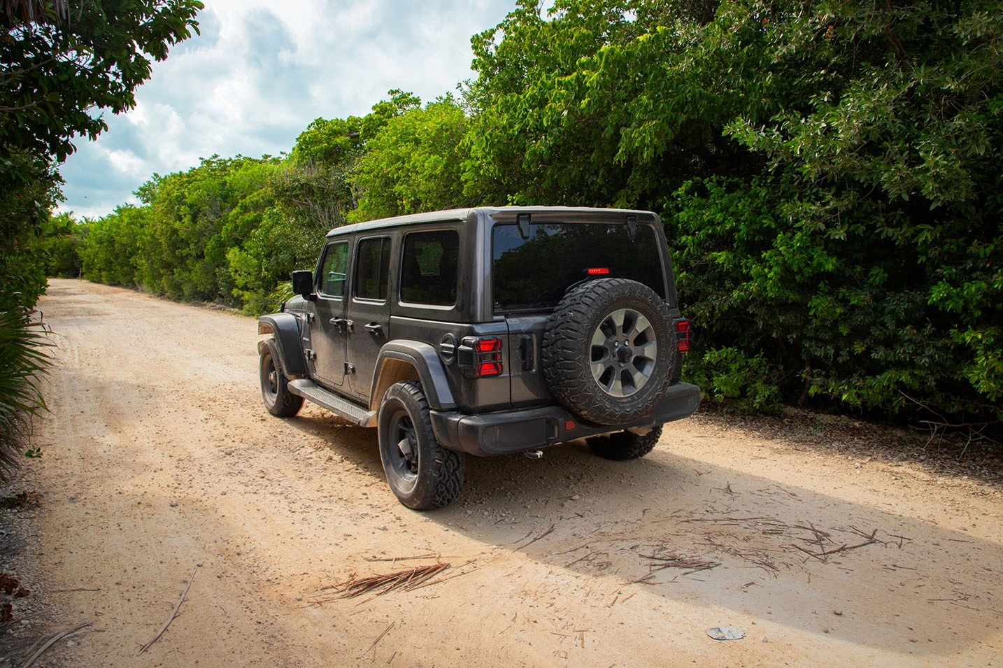 Jeep Wrangler in the middle of the Biosphere of Sian Ka'an.