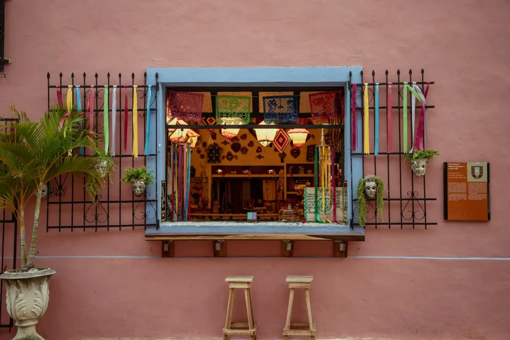 Colorful museum facade in Valladolid, Mexico.