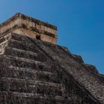 Close-up view of El Castillo pyramid at Chichen Itza.