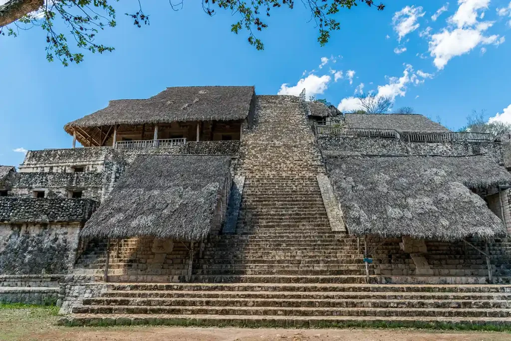 Grand stone staircase leading up the Acropolis pyramid at Ek Balam.