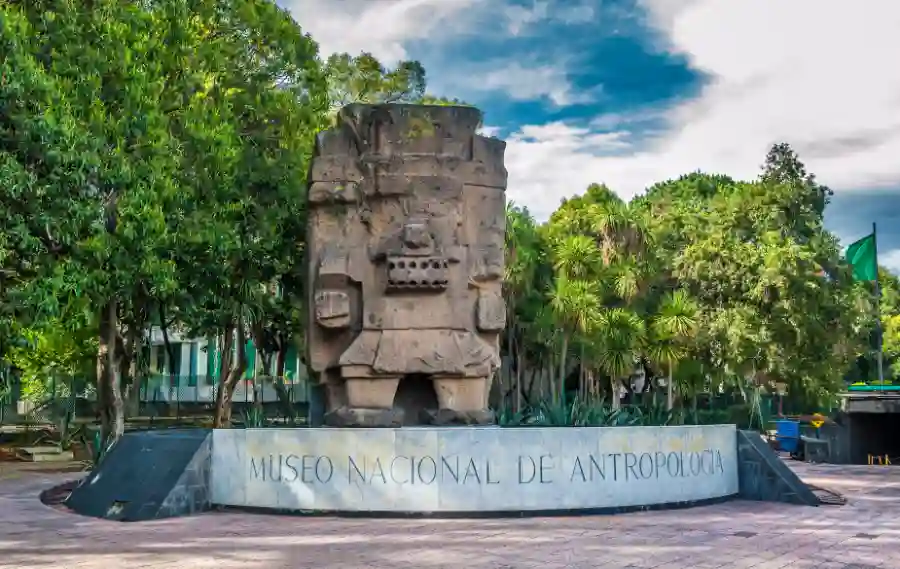 Entrance statue at the National Museum of Anthropology in Mexico City.