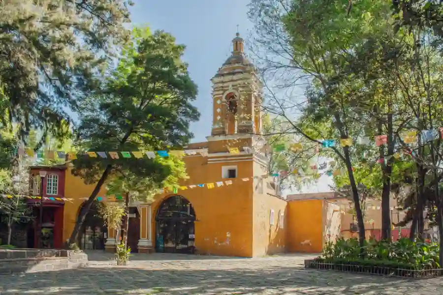 San Juan Bautista Church in the historic Coyoacán neighborhood of Mexico City.