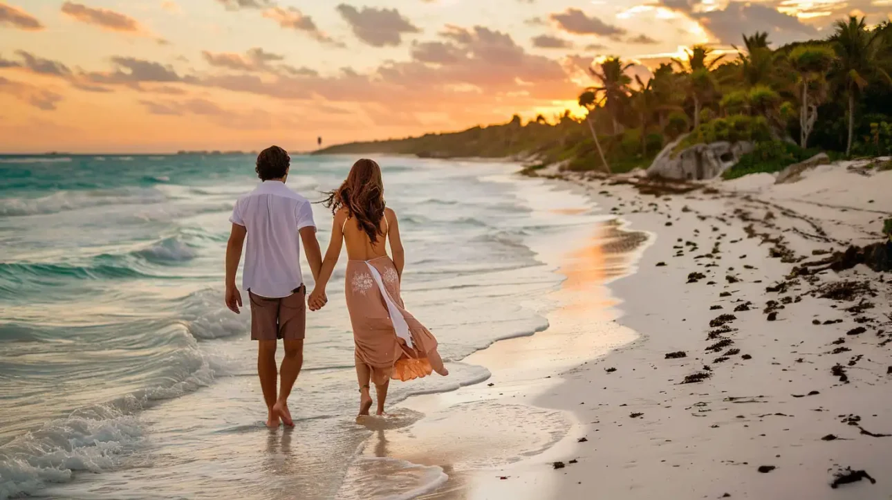 Couple relaxing on a beach in Tulum