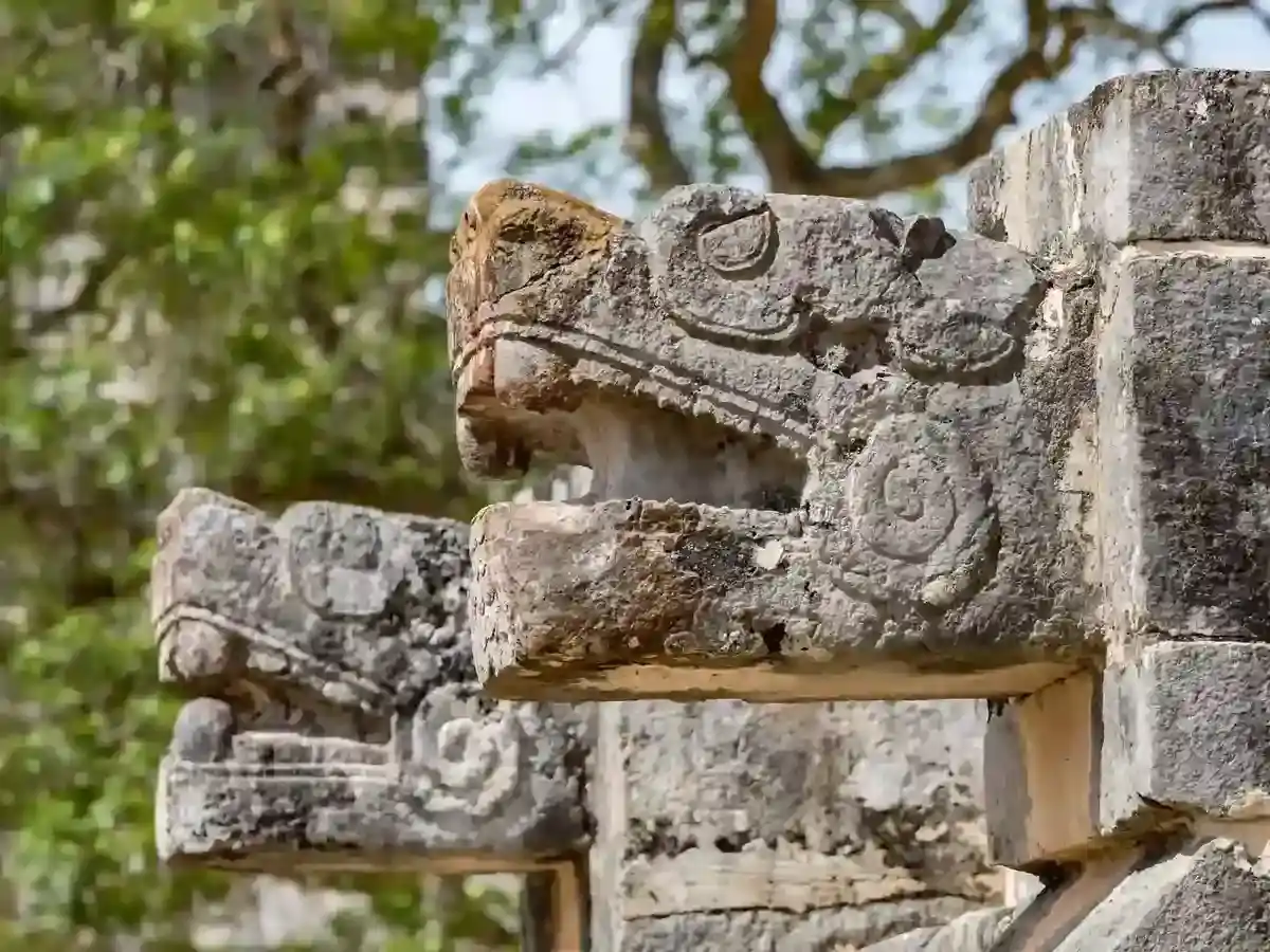 Kukulkan serpent stone carving at Chichen Itzá ruins in Yucatán.