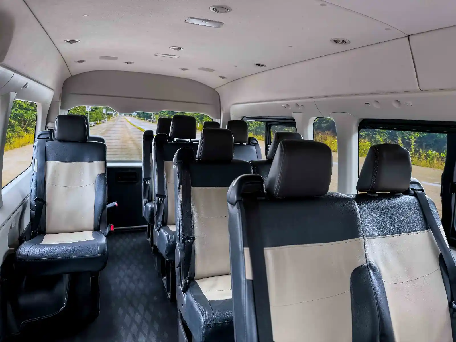 Inside view of a Toyota Hiace transportation, vehicle used for our private transportation service.